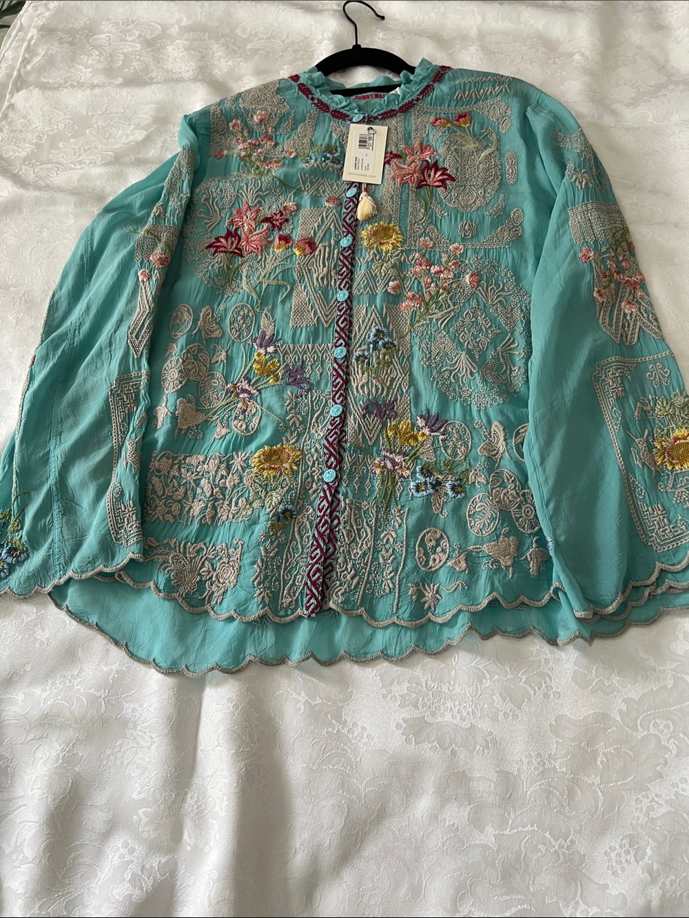 Johnny Was Turquoise Embroidered Floral Tunic